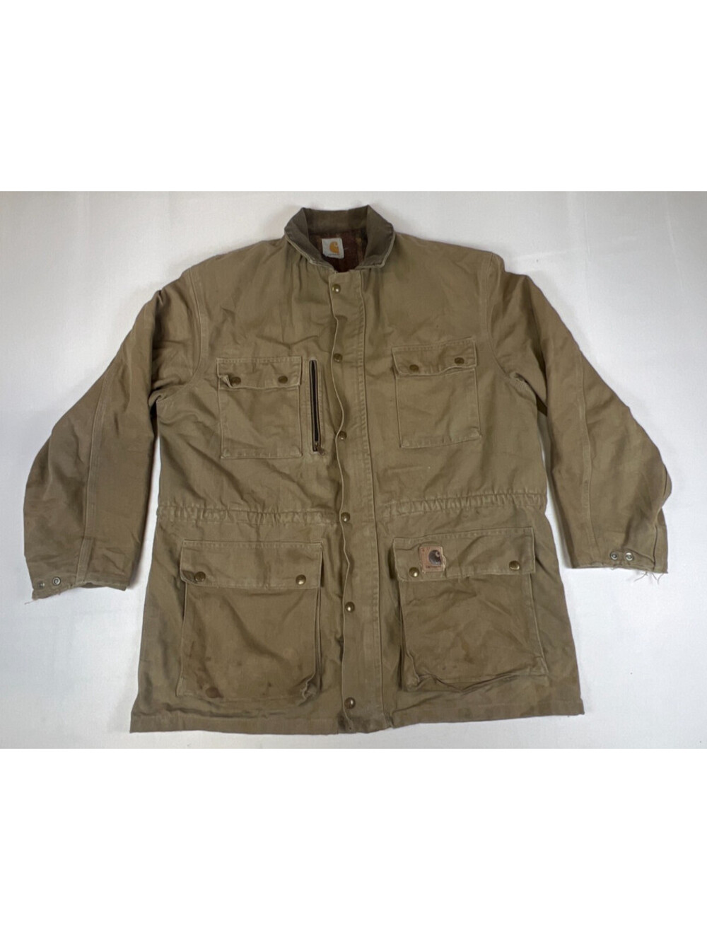 Vintage Carhartt Men Brown Cotton Canvas Blanket Lined Barn Coat Utility Jacket